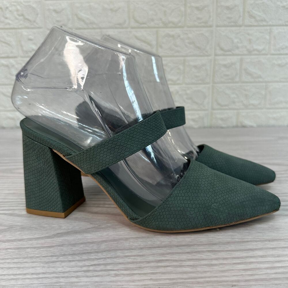 Coconuts by Matisse Sandals 6M Riley Pointed Toe Block Heel Slip-on Mules Green